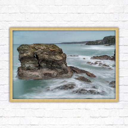 Cornish coastline near Porth Island. Framed picture print with choice of frame colours