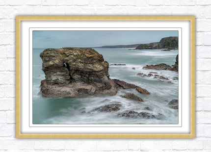 Cornish coastline near Porth Island. Framed picture print with choice of frame colours