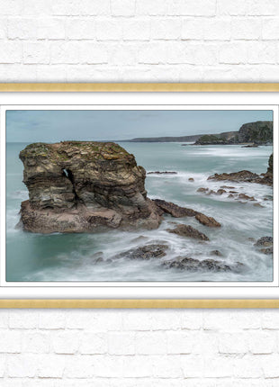 Cornish coastline near Porth Island. Framed picture print with choice of frame colours