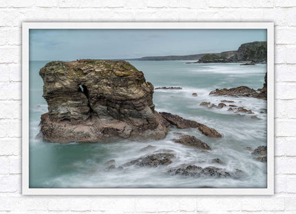 Cornish coastline near Porth Island. Framed picture print with choice of frame colours