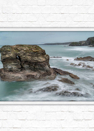 Cornish coastline near Porth Island. Framed picture print with choice of frame colours