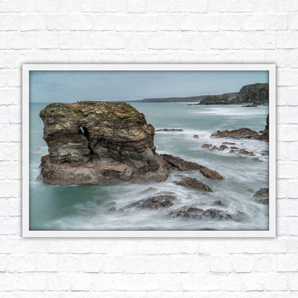 Cornish coastline near Porth Island. Framed picture print with choice of frame colours