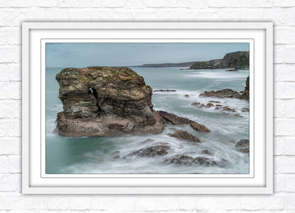 Cornish coastline near Porth Island. Framed picture print with choice of frame colours