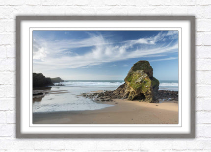 Whipsiderry Beach, North Cornwall coast. Framed picture print with choice of frame colours