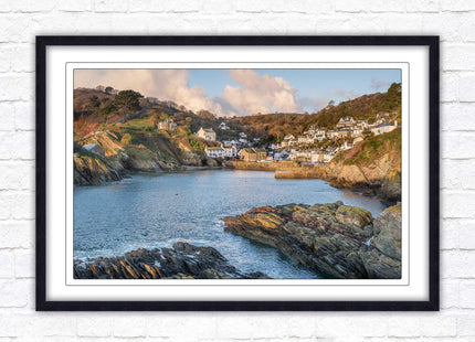 Polperro Harbour in early morning light, Cornwall. Framed picture print with choice of frame colours
