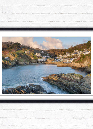 Polperro Harbour in early morning light, Cornwall. Framed picture print with choice of frame colours