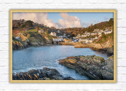 Polperro Harbour in early morning light, Cornwall. Framed picture print with choice of frame colours