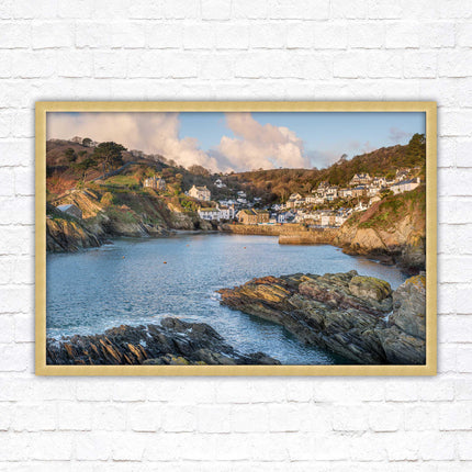 Polperro Harbour in early morning light, Cornwall. Framed picture print with choice of frame colours
