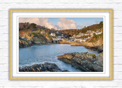 Polperro Harbour in early morning light, Cornwall. Framed picture print with choice of frame colours