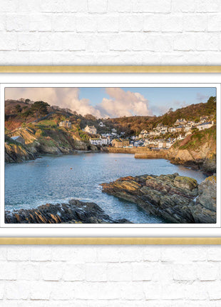 Polperro Harbour in early morning light, Cornwall. Framed picture print with choice of frame colours