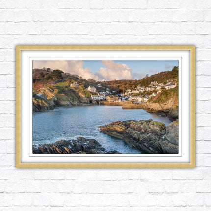 Polperro Harbour in early morning light, Cornwall. Framed picture print with choice of frame colours