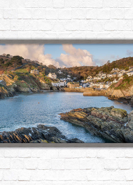 Polperro Harbour in early morning light, Cornwall. Framed picture print with choice of frame colours