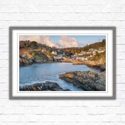 Polperro Harbour in early morning light, Cornwall. Framed picture print with choice of frame colours