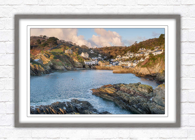 Polperro Harbour in early morning light, Cornwall. Framed picture print with choice of frame colours