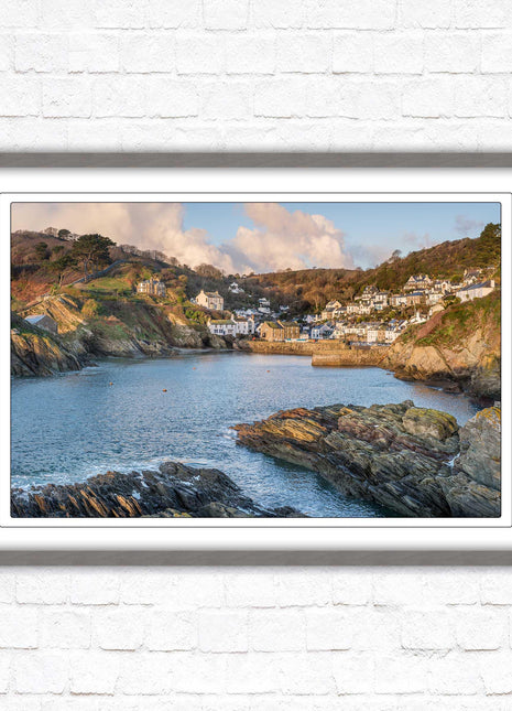 Polperro Harbour in early morning light, Cornwall. Framed picture print with choice of frame colours