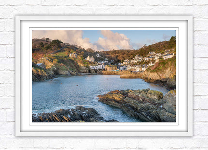 Polperro Harbour in early morning light, Cornwall. Framed picture print with choice of frame colours