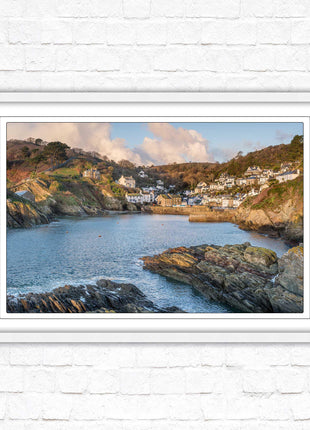 Polperro Harbour in early morning light, Cornwall. Framed picture print with choice of frame colours