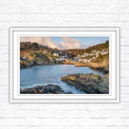 Polperro Harbour in early morning light, Cornwall. Framed picture print with choice of frame colours