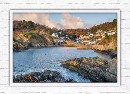 Polperro Harbour in early morning light, Cornwall. Framed picture print with choice of frame colours