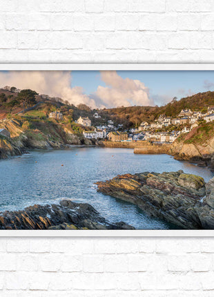 Polperro Harbour in early morning light, Cornwall. Framed picture print with choice of frame colours