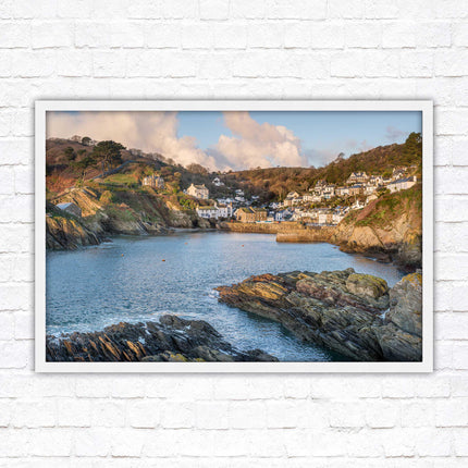 Polperro Harbour in early morning light, Cornwall. Framed picture print with choice of frame colours
