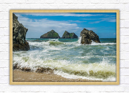 Holywell bay, Newquay Cornwall Framed picture print with a choice of frame colours. Beach seascape