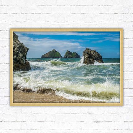Holywell bay, Newquay Cornwall Framed picture print with a choice of frame colours. Beach seascape