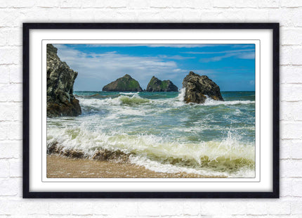 Holywell bay, Newquay Cornwall Framed picture print with a choice of frame colours. Beach seascape