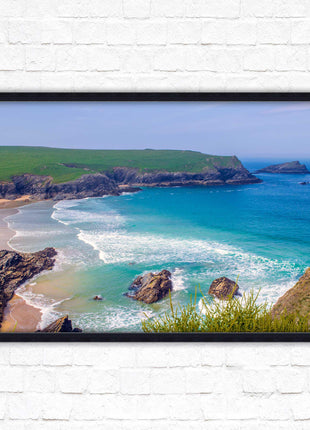 Polly Joke beach, Newquay Cornwall. Framed picture print with a choice of frame colours. Beautiful coastal framed picture. Beach seascape.