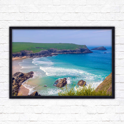 Polly Joke beach, Newquay Cornwall. Framed picture print with a choice of frame colours. Beautiful coastal framed picture. Beach seascape.