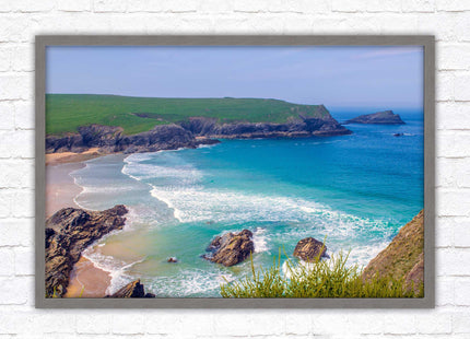 Polly Joke beach, Newquay Cornwall. Framed picture print with a choice of frame colours. Beautiful coastal framed picture. Beach seascape.