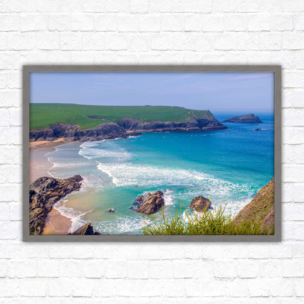 Polly Joke beach, Newquay Cornwall. Framed picture print with a choice of frame colours. Beautiful coastal framed picture. Beach seascape.