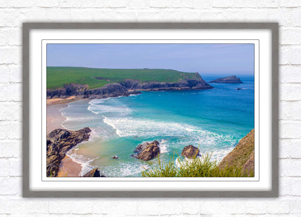 Polly Joke beach, Newquay Cornwall. Framed picture print with a choice of frame colours. Beautiful coastal framed picture. Beach seascape.