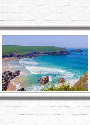 Polly Joke beach, Newquay Cornwall. Framed picture print with a choice of frame colours. Beautiful coastal framed picture. Beach seascape.