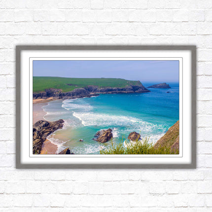 Polly Joke beach, Newquay Cornwall. Framed picture print with a choice of frame colours. Beautiful coastal framed picture. Beach seascape.