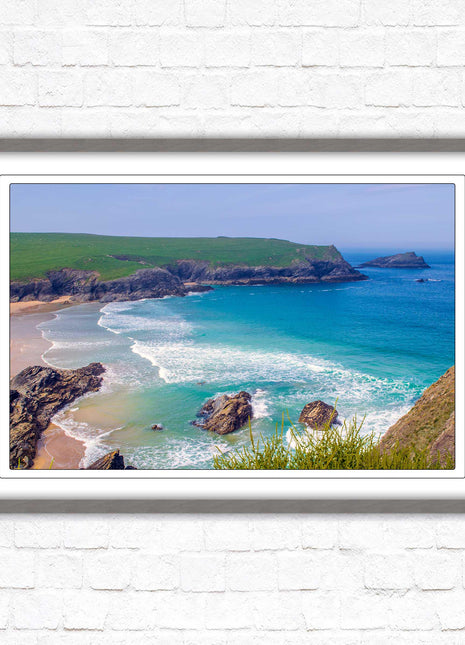 Polly Joke beach, Newquay Cornwall. Framed picture print with a choice of frame colours. Beautiful coastal framed picture. Beach seascape.