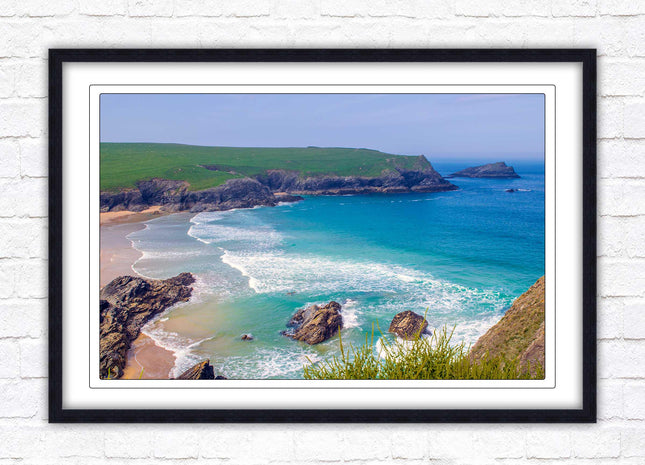 Polly Joke beach, Newquay Cornwall. Framed picture print with a choice of frame colours. Beautiful coastal framed picture. Beach seascape.