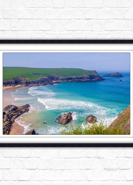 Polly Joke beach, Newquay Cornwall. Framed picture print with a choice of frame colours. Beautiful coastal framed picture. Beach seascape.