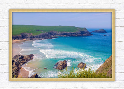 Polly Joke beach, Newquay Cornwall. Framed picture print with a choice of frame colours. Beautiful coastal framed picture. Beach seascape.