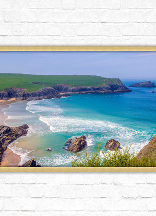 Polly Joke beach, Newquay Cornwall. Framed picture print with a choice of frame colours. Beautiful coastal framed picture. Beach seascape.