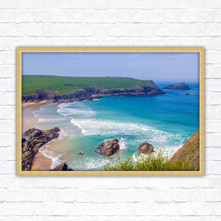 Polly Joke beach, Newquay Cornwall. Framed picture print with a choice of frame colours. Beautiful coastal framed picture. Beach seascape.