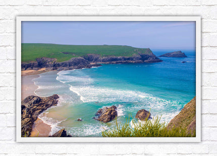 Polly Joke beach, Newquay Cornwall. Framed picture print with a choice of frame colours. Beautiful coastal framed picture. Beach seascape.