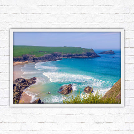Polly Joke beach, Newquay Cornwall. Framed picture print with a choice of frame colours. Beautiful coastal framed picture. Beach seascape.