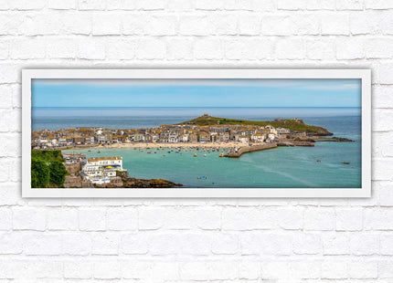 St Ives harbour panoramic framed picture print. A choice of picture frames available.