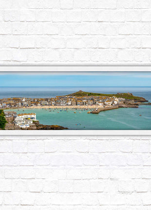 St Ives harbour panoramic framed picture print. A choice of picture frames available.