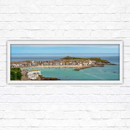 St Ives harbour panoramic framed picture print. A choice of picture frames available.