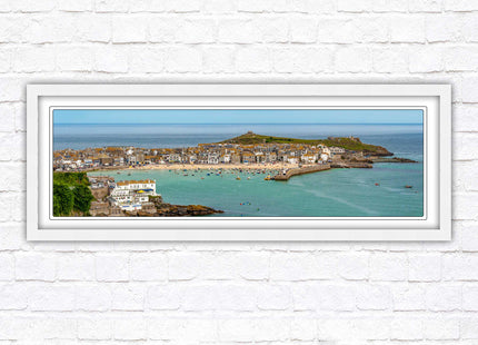 St Ives harbour panoramic framed picture print. A choice of picture frames available.