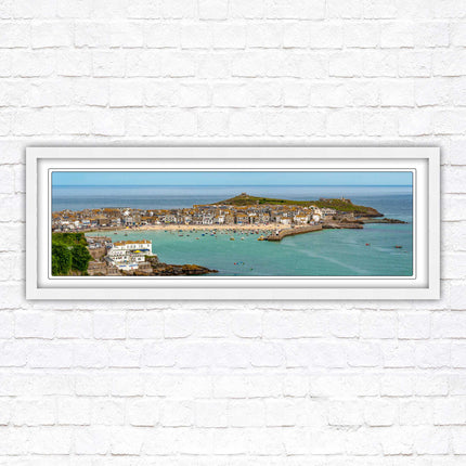 St Ives harbour panoramic framed picture print. A choice of picture frames available.