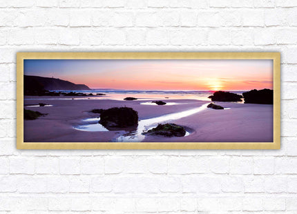 Porthtowan beach at sunset. Panoramic framed picture print, Cornwall beach scene. A choice of picture frames.