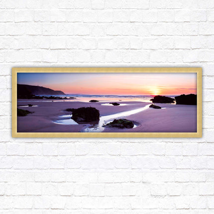 Porthtowan beach at sunset. Panoramic framed picture print, Cornwall beach scene. A choice of picture frames.